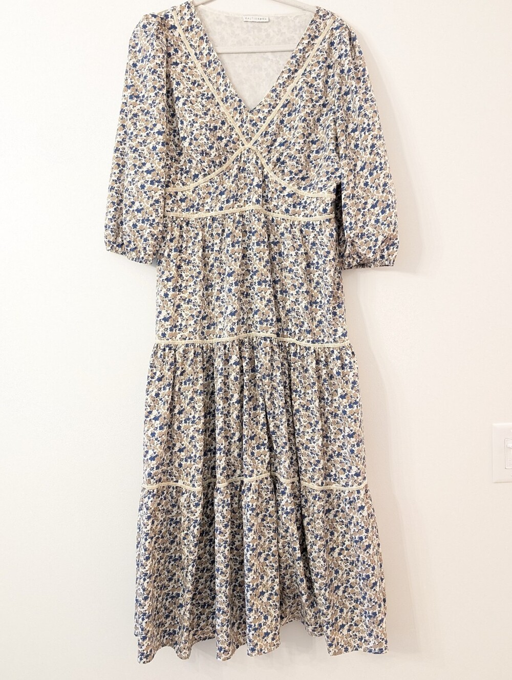 Baltic Born Stella Tiered Floral Midi Dress Dusty Sage Blue Size XL